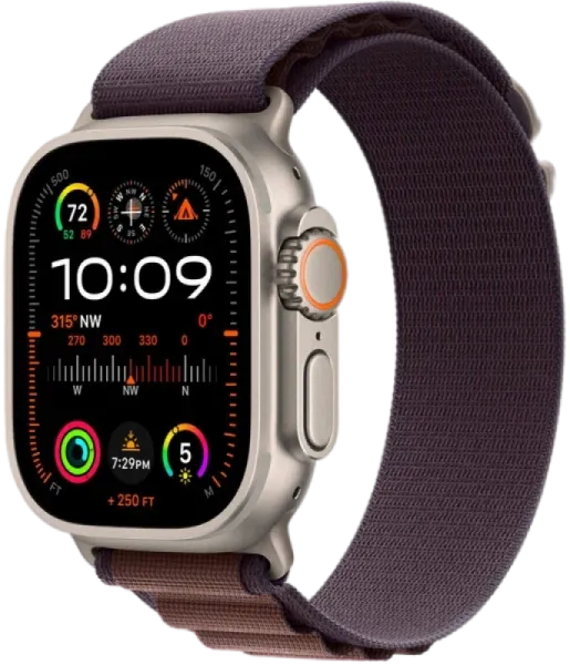 Apple Watch Series Ultra 2 49mm Natural Titanium Case with Indigo Alpine Loop M